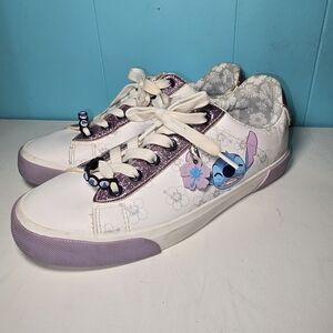 Disney Stitch Low Top Floral Sneakers - White and Purple Size 8